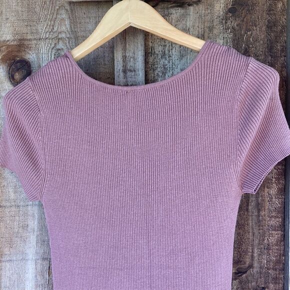 House of Harlow V-neck Ribbed Knit Short Sleeve Bodycon Maxi/midi Slit Dress - Picture 6 of 8